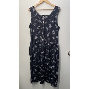 Vintage Navy Fish Print Sleeveless Midi Dress Women's Size 1X Periphery